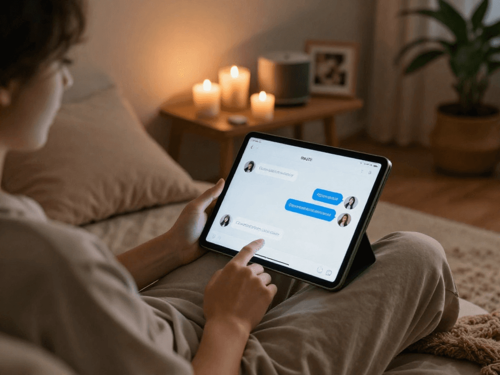 Engaging in a cozy AI sex chat experience on a tablet.