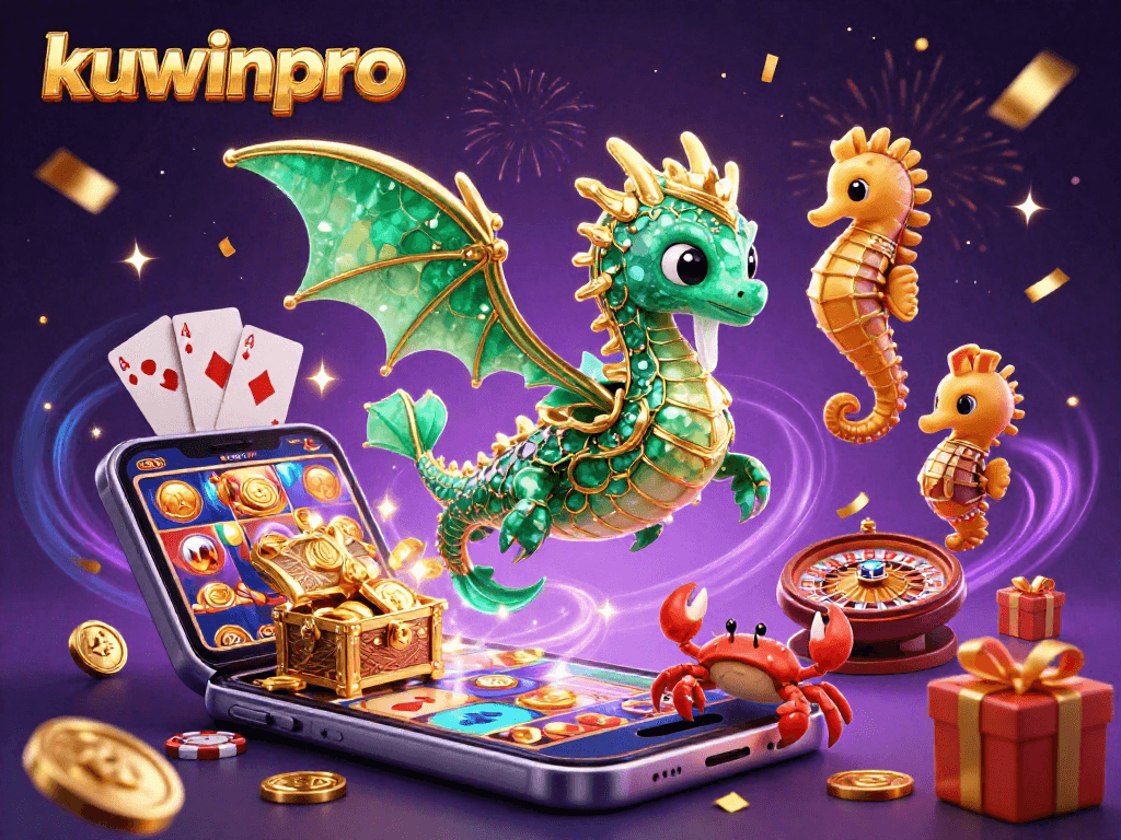 Experience the vibrant world of kuwinpro through this captivating online casino illustration featuring a mythical sea dragon.