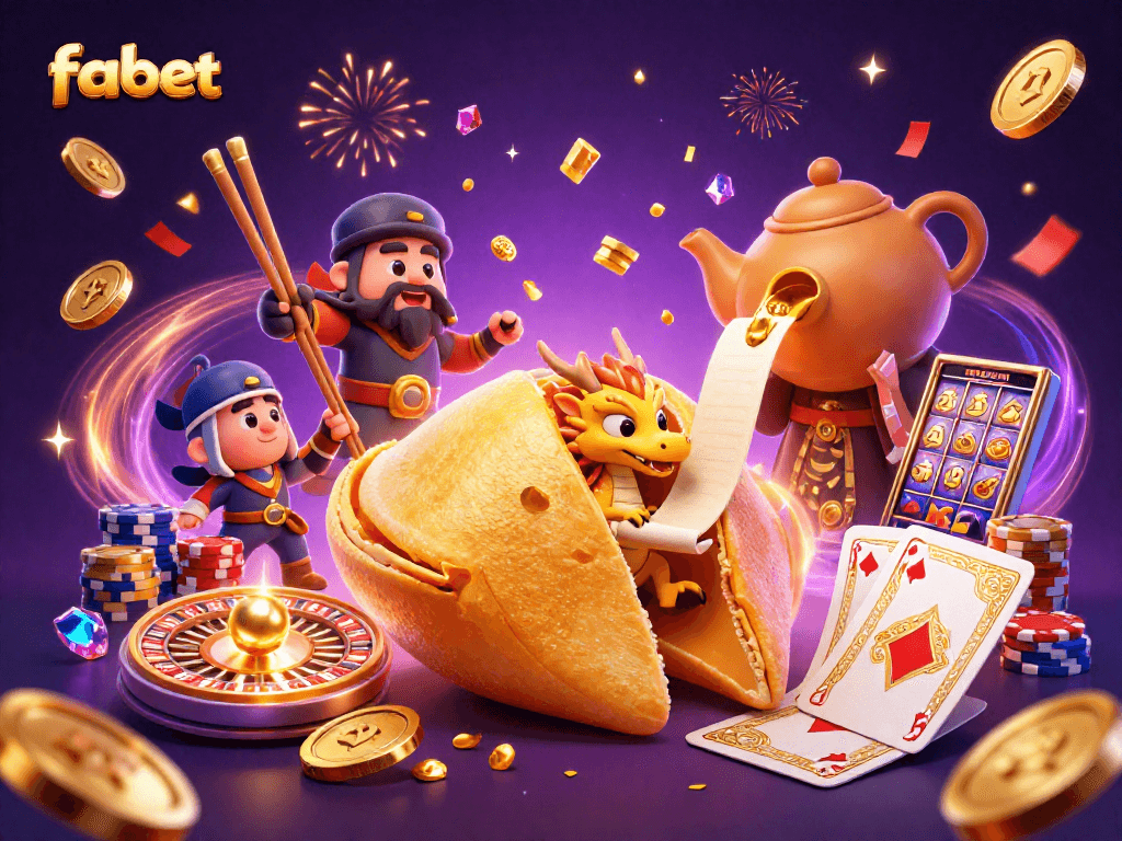 Experience the thrill of fabet gaming with a vivid 3D casino illustration showcasing treasures and action.