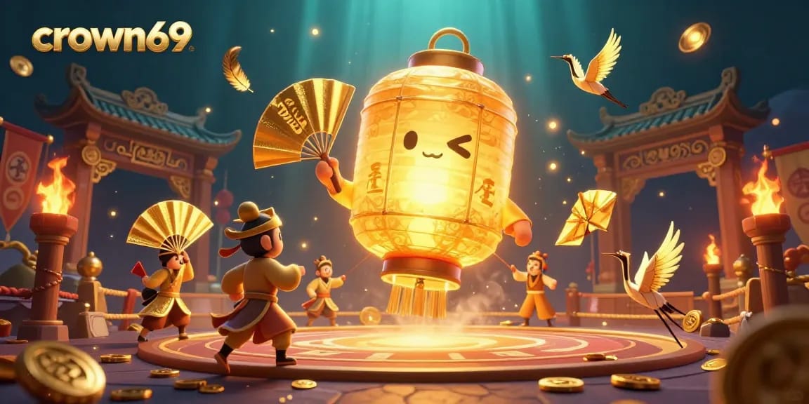 Experience the magic of crown69 with a vibrant Asian casino scene featuring spirited characters and golden elements.