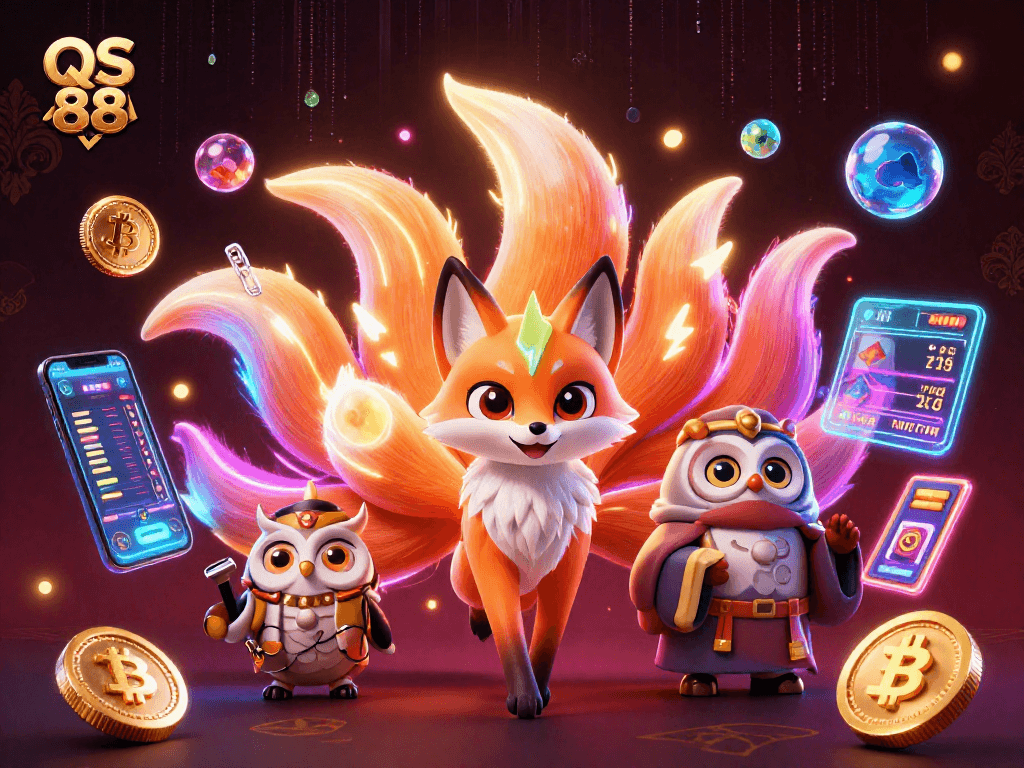 Experience the thrilling world of QS 88 casino with vibrant characters and dynamic gaming elements.