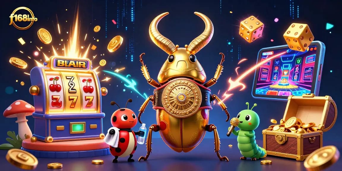 Experience exciting wins with f168info, featuring a golden stag beetle in a casino showdown.