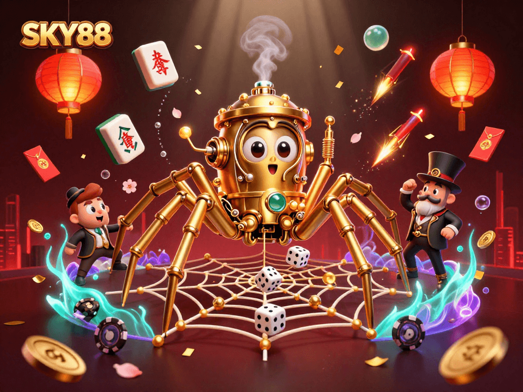 Engage with SKY88 casino gaming experience illustrated through a steampunk-themed dynamic scene.