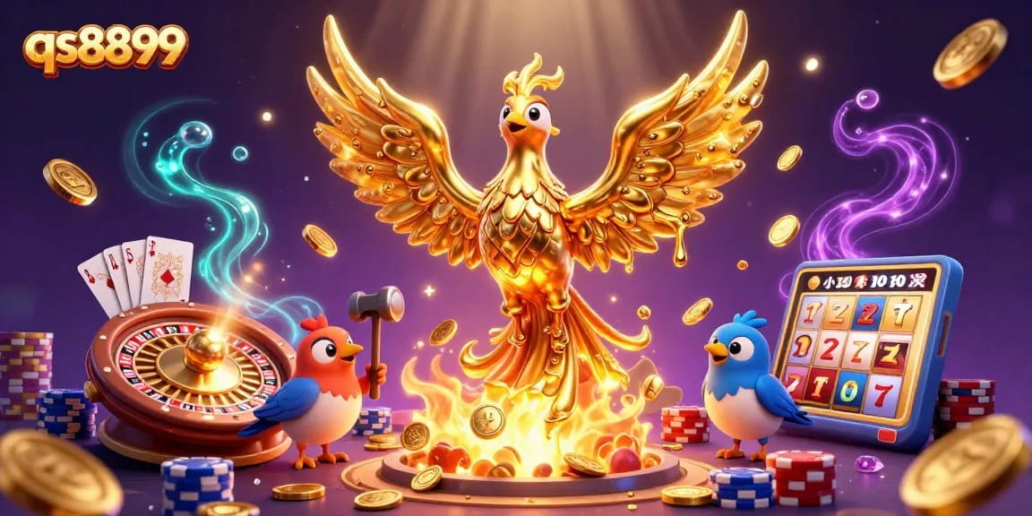 Engage with qs8899 to win as a golden phoenix delivers coins amidst casino excitement.