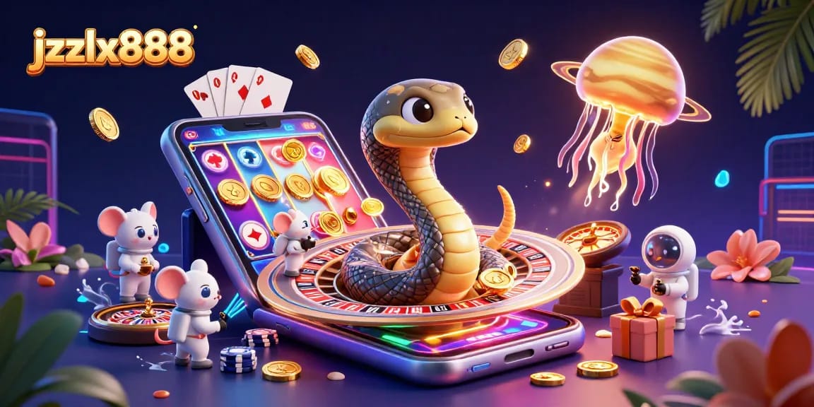 Experience jxzlx888's cosmic gambling scene with vibrant characters and dynamic gaming elements.