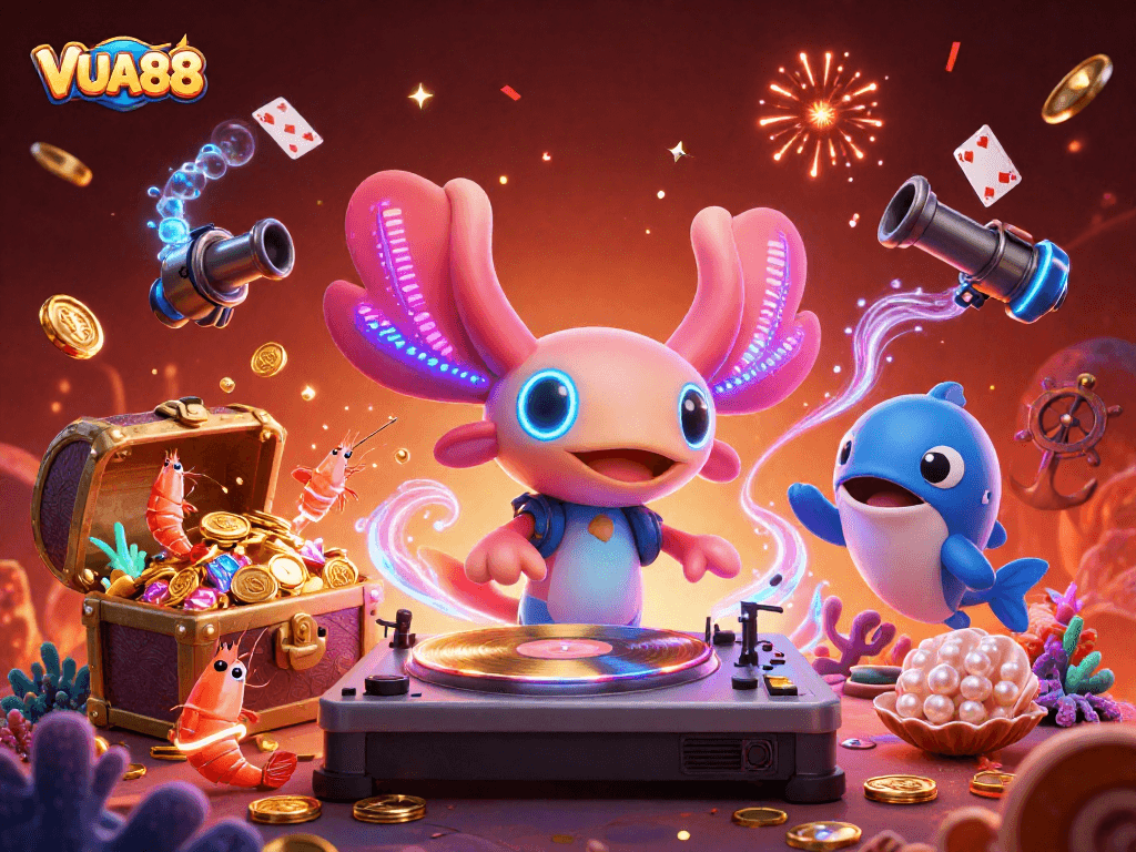 Experience thrilling gaming at VUA88 with vibrant visuals and colorful characters celebrating wins!