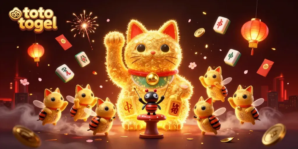 Menghadirkan toto togel di dunia slot dengan kucing keberuntungan dan berbagai simbol kasino.