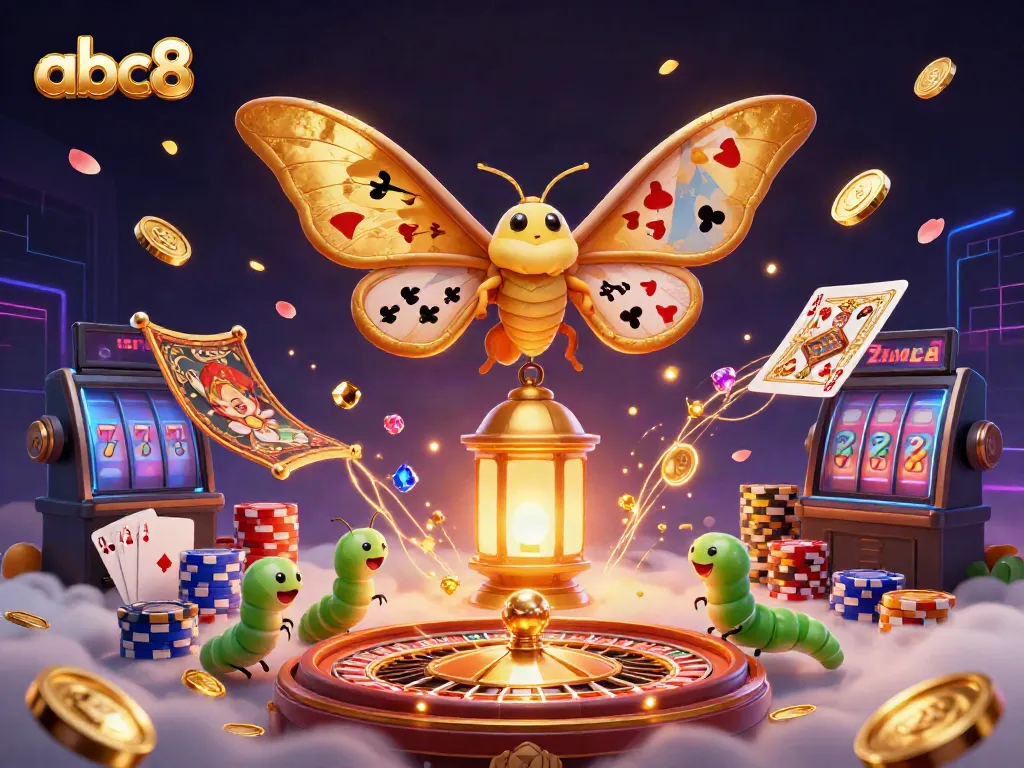 Experience vibrant casino action with abc8 in this captivating illustration featuring a golden atlas moth.