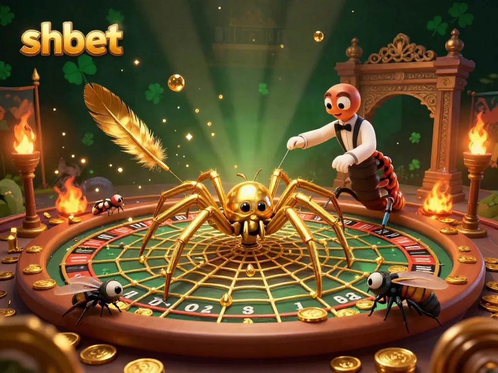 Experience thrilling bets at shbet with this dynamic illustration featuring a golden spider and a centipede croupier.