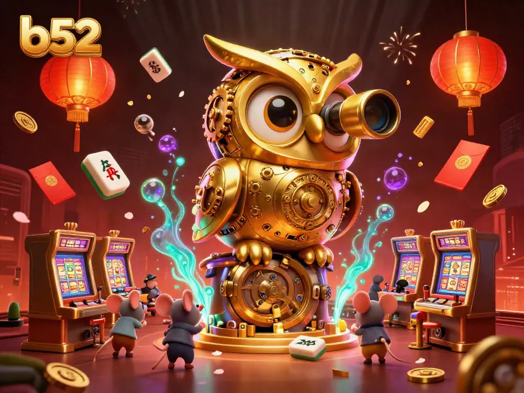 Experience thrilling gameplay at b52 with lively casino scenes featuring animated characters and festive decorations.