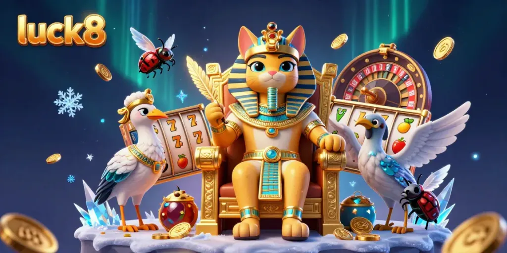 Engage in unforgettable thrills with luck8's pharaoh cat and vibrant casino elements.