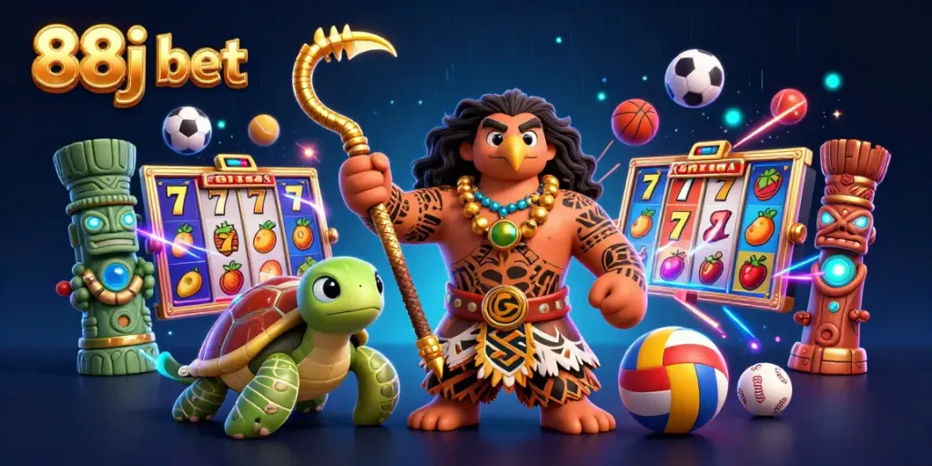 Experience 88j bet with vibrant casino elements and engaging characters in a dynamic scene.