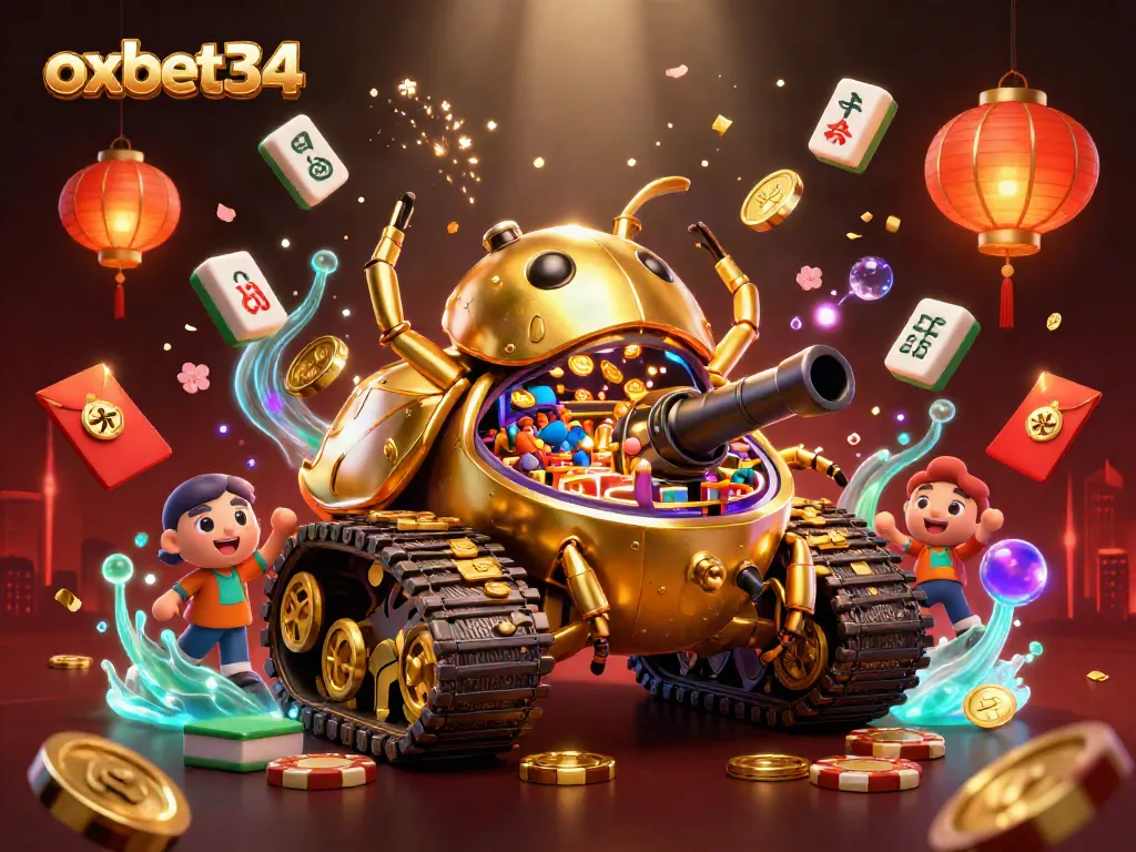 Experience the vibrant casino world of oxbet34 with golden elements, confetti, and dynamic gaming action.
