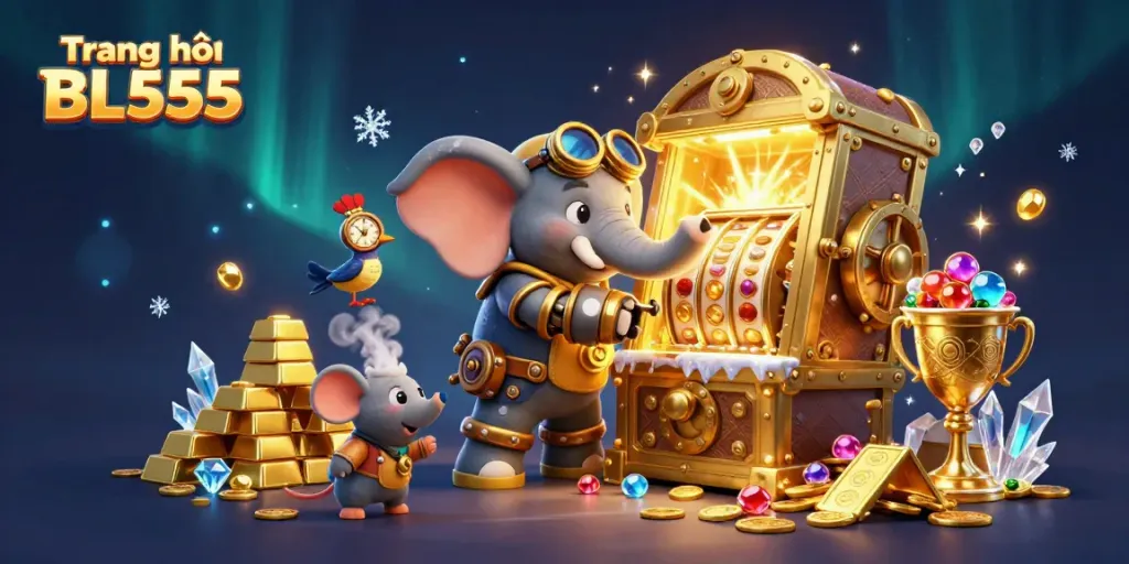 Engage in thrilling gaming at Trang chủ BL555 with steampunk characters operating slot machines and treasures.
