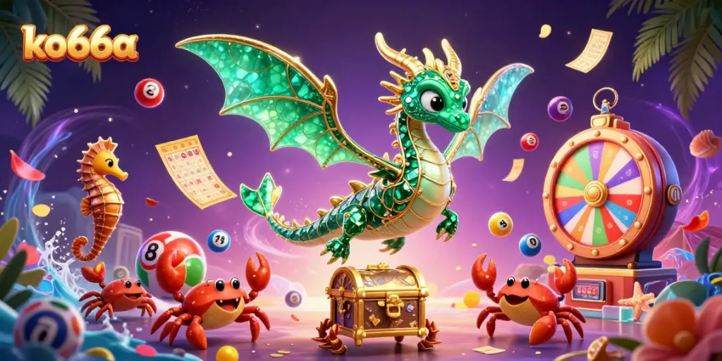 Experience winning moments with ko66a; vibrant sea dragon and casino-themed elements come alive together.