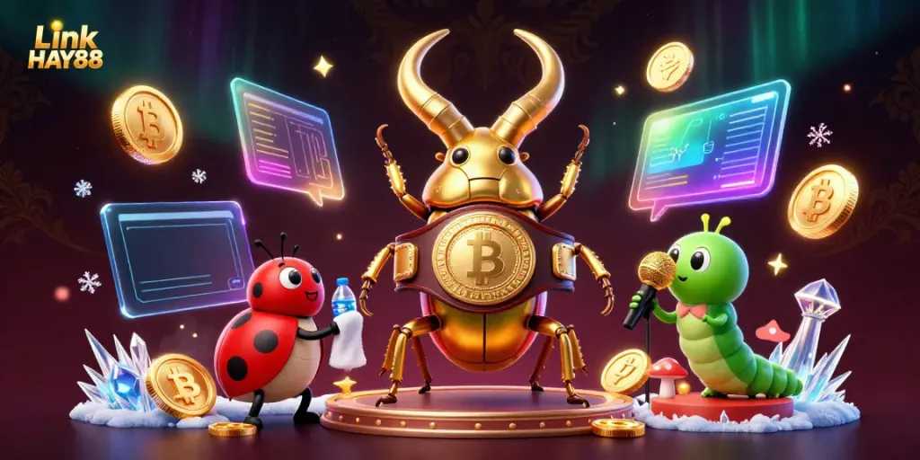 Engage with Link HAY88 through a vibrant casino showdown featuring a golden stag beetle champion.