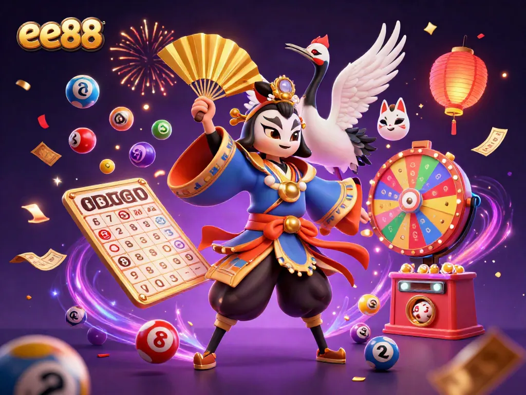 Engage with ee88 in a vibrant casino scene filled with dynamic elements and colorful prizes.