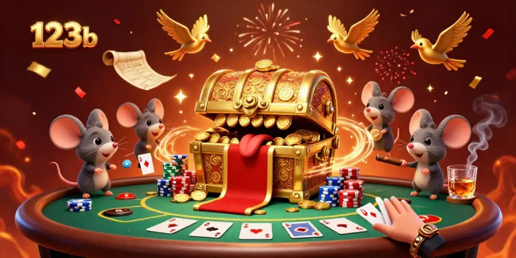 Engage in rich gaming experiences with 123b's captivating treasure chest and poker elements.