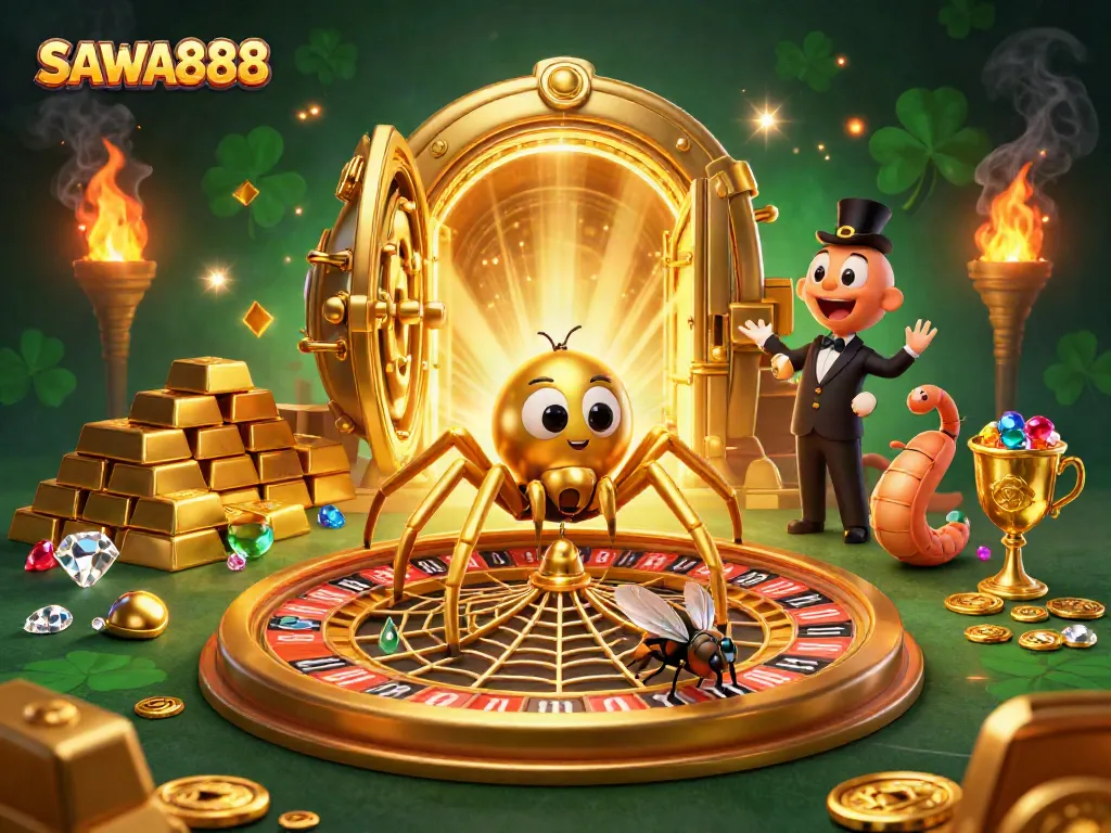 Spin the wheel and win big with SAWA888 in this vibrant casino scene showcasing excitement!