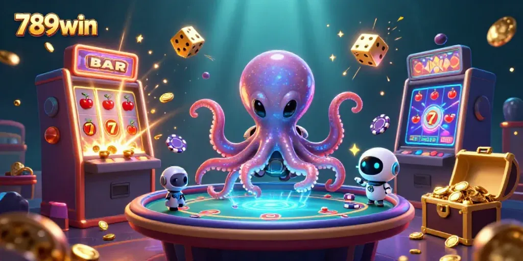 Experience thrilling gameplay with 789win as alien characters play poker amidst vibrant casino elements.