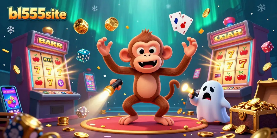 Engage with the excitement of bl555site as the monkey juggles casino treasures in a colorful and dynamic illustration.