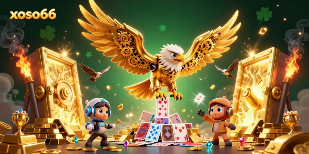 Immerse in excitement with xoso66 as the golden eagle navigates a dazzling casino scene.