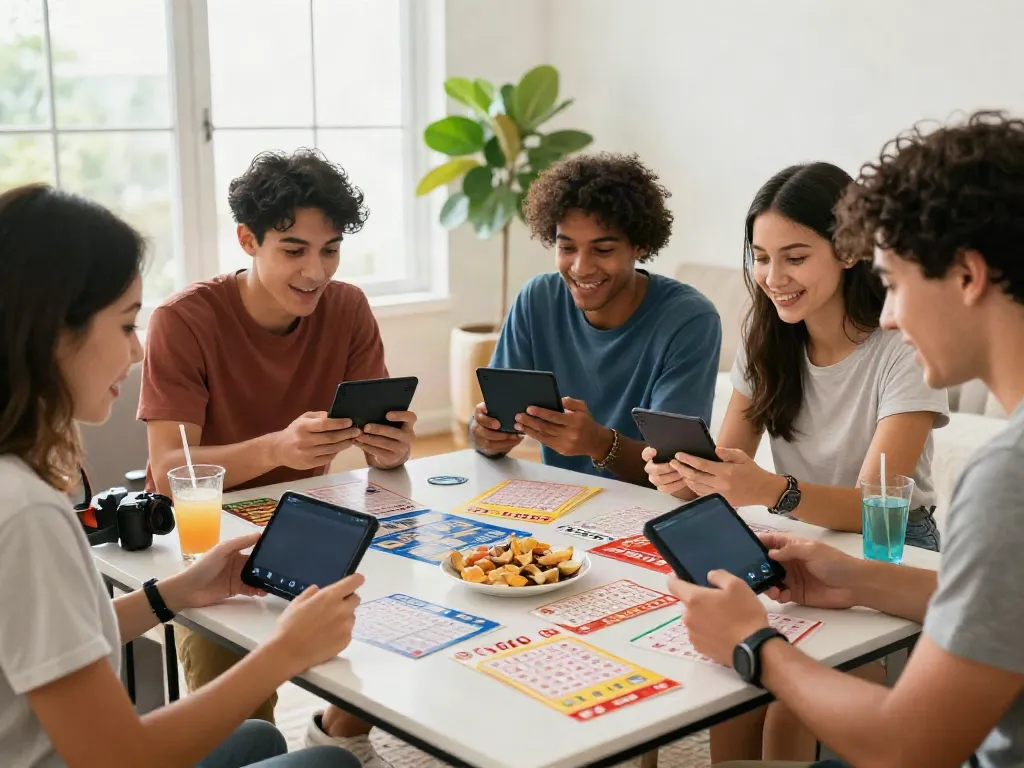Davo88 social gaming scene with friends checking togel results on smartphones.