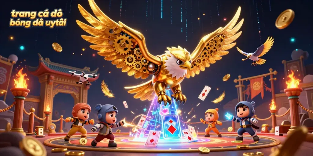 Experience thrilling gameplay with a cybernetic eagle amidst vibrant gambling elements at trang cá độ bóng đá uy tín.