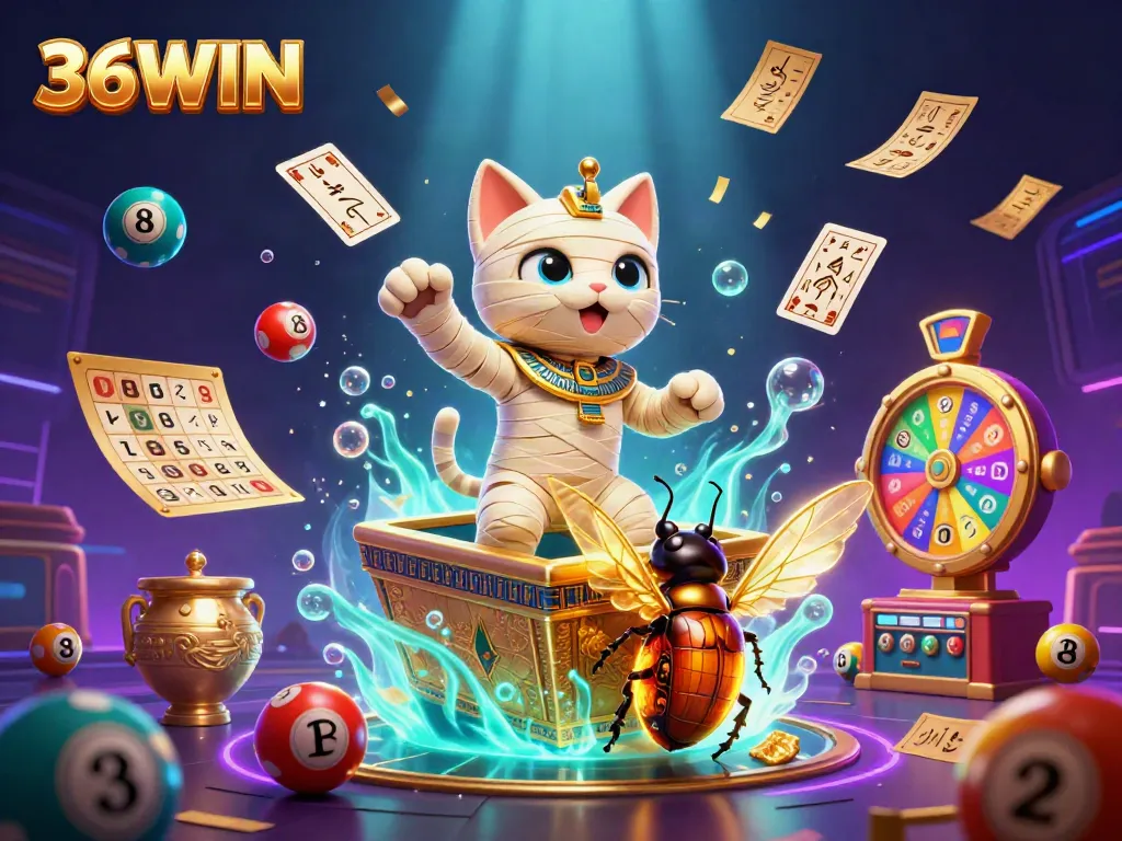 Experience the thrill of 36WIN with animated cartoon characters and vibrant casino elements.