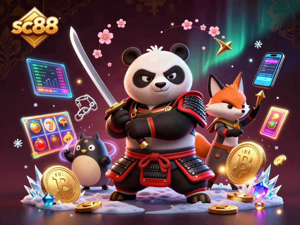Engage with sc88 at a vibrant online casino featuring dynamic characters, slot elements, and crypto themes.