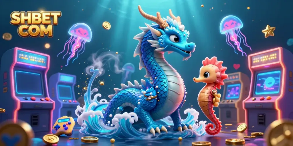 Immerse in thrilling SHBET COM adventures with interactive games featuring a dazzling water dragon and neon jellyfish.