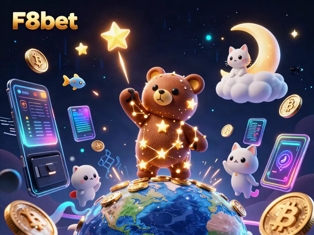 Experience the thrill of F8bet with this vibrant 3D casino illustration showcasing exciting casino elements.