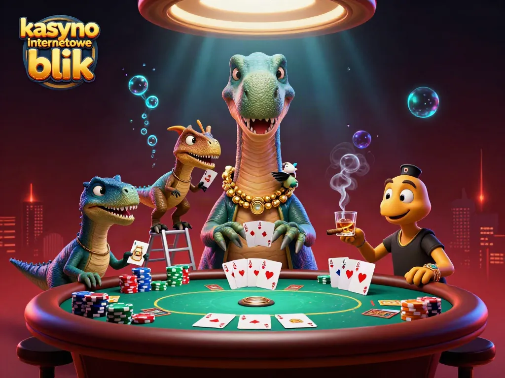 Experience thrilling gaming with kasyno internetowe blik, featuring vibrant poker action and playful dinosaurs.
