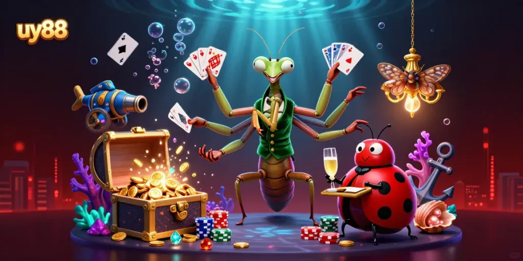 Immerse yourself in the excitement of uy88 with a vibrant 3D casino illustration showcasing unique gaming elements.