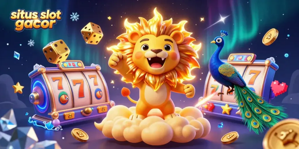 Win big with situs slot gacor showcasing a vibrant scene featuring slot reels and lucky symbols.
