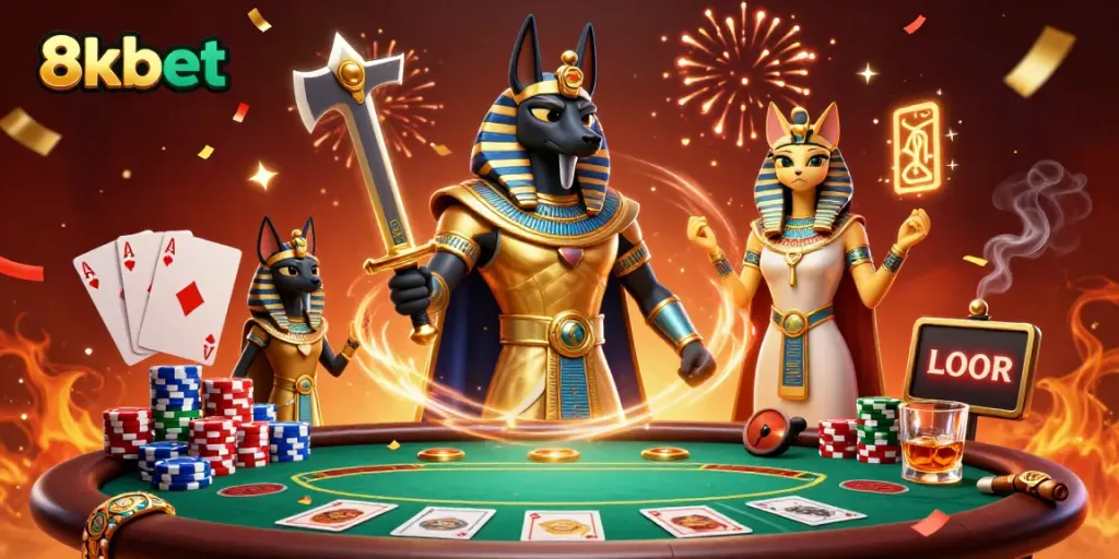 Engage with 8xbet as Anubis and Bastet dominate the vibrant casino scene.