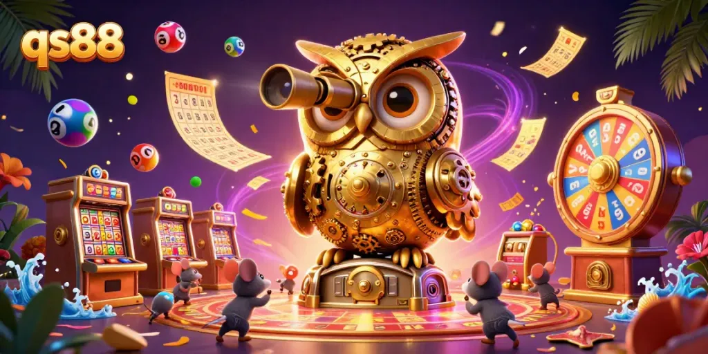 Spin the reels with qs88's immersive casino experience featuring vibrant illustrations.