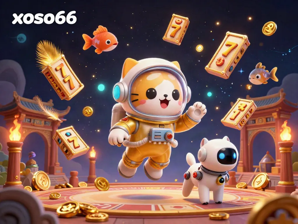 Experience winning strategies at xoso66 with a dynamic 3D casino illustration showcasing space-themed gameplay.