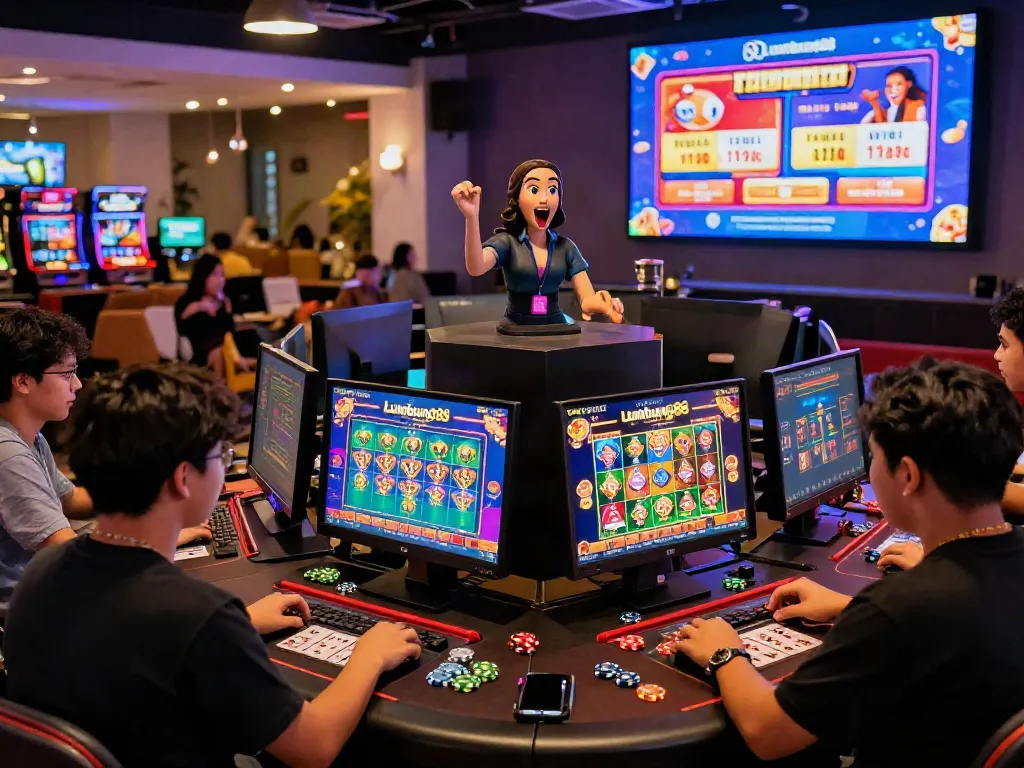 Lumbung88 online gaming scene with players engaged in vibrant virtual casino atmosphere and exciting game graphics.