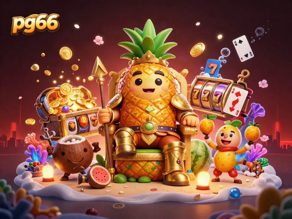 Engage with thrilling slot gameplay depicted in a vibrant pg66-themed casino scene.