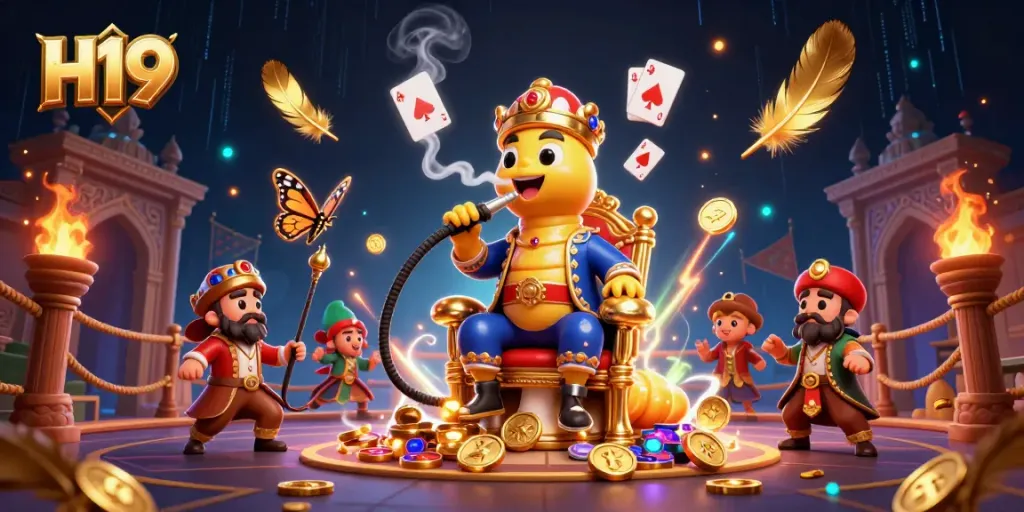 Win big at H19 with immersive casino experiences in a vibrant 3D illustration.