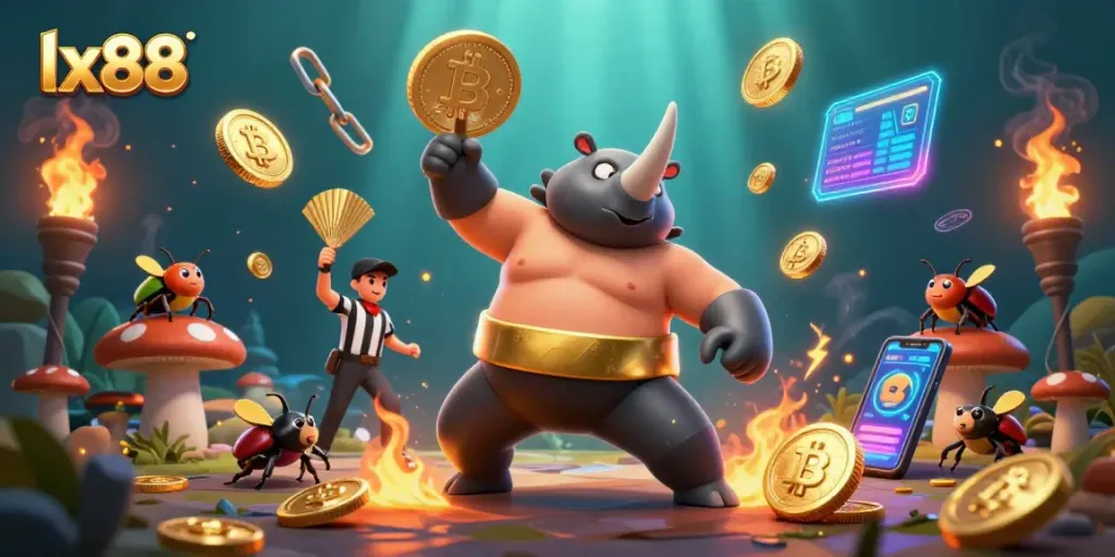 Engage in thrilling gameplay with lx88 at this vibrant neon-themed crypto casino