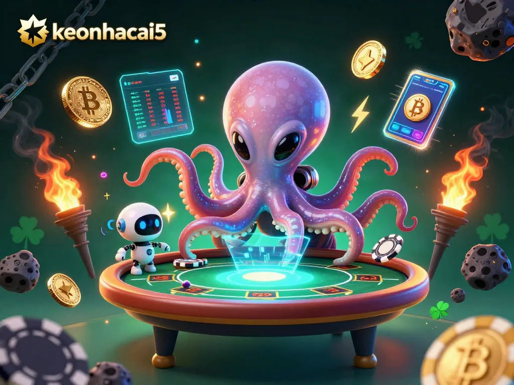 Engage with keonhacai5's dynamic interface in a colorful cosmic poker scene.