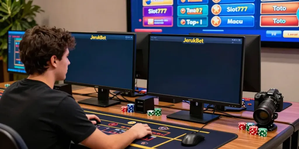 Player immersed in an exciting JerukBet online gambling session featuring Slot777.