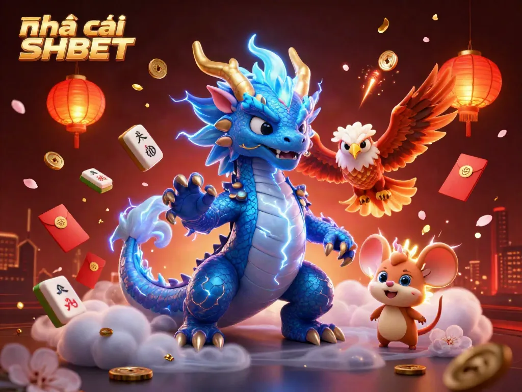 Bet on Nhà cái SHBET with dynamic casino elements and fortune symbols in this vibrant illustration.
