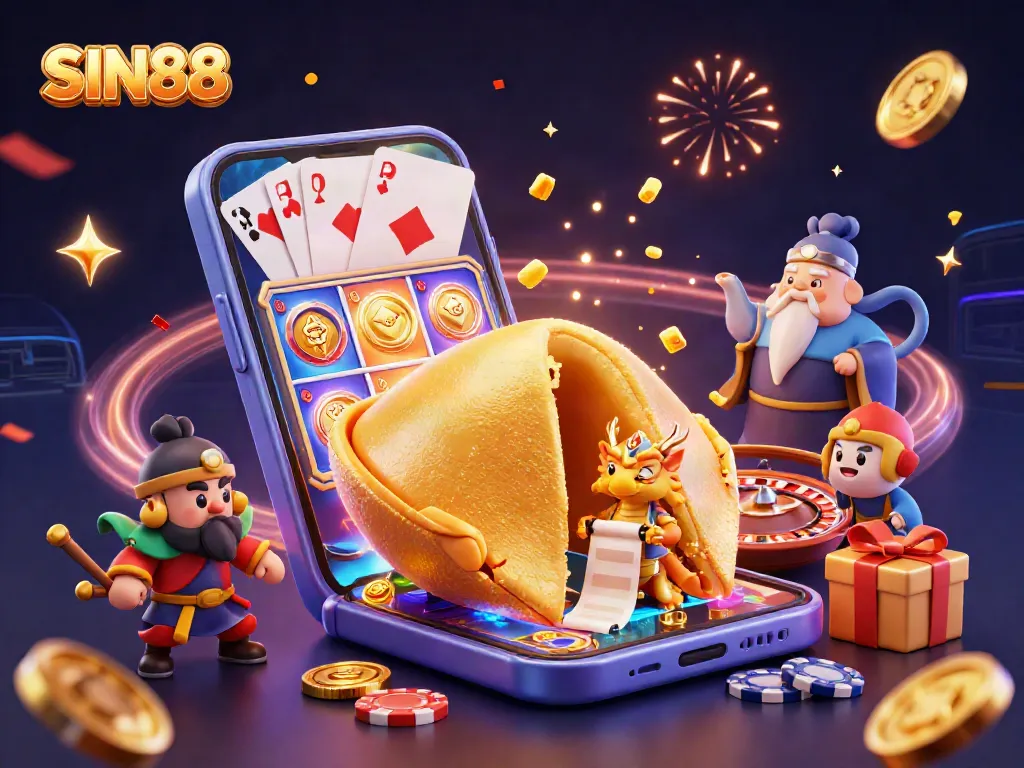 SIN88 players engaging with dynamic slots and casino elements, showcasing excitement and winning potential.