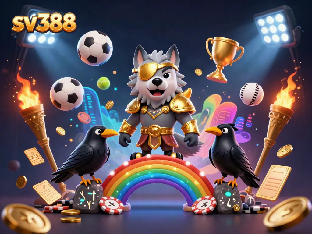 Experience the action and excitement of sv388 cockfighting in a vibrant casino illustration.