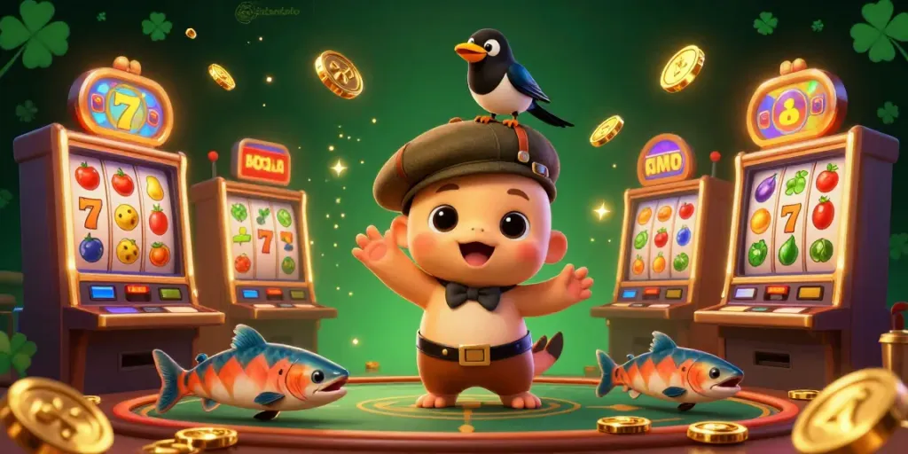 Experience the thrill of jalantoto with vibrant 3D slots and festive creatures in a dynamic casino scene.
