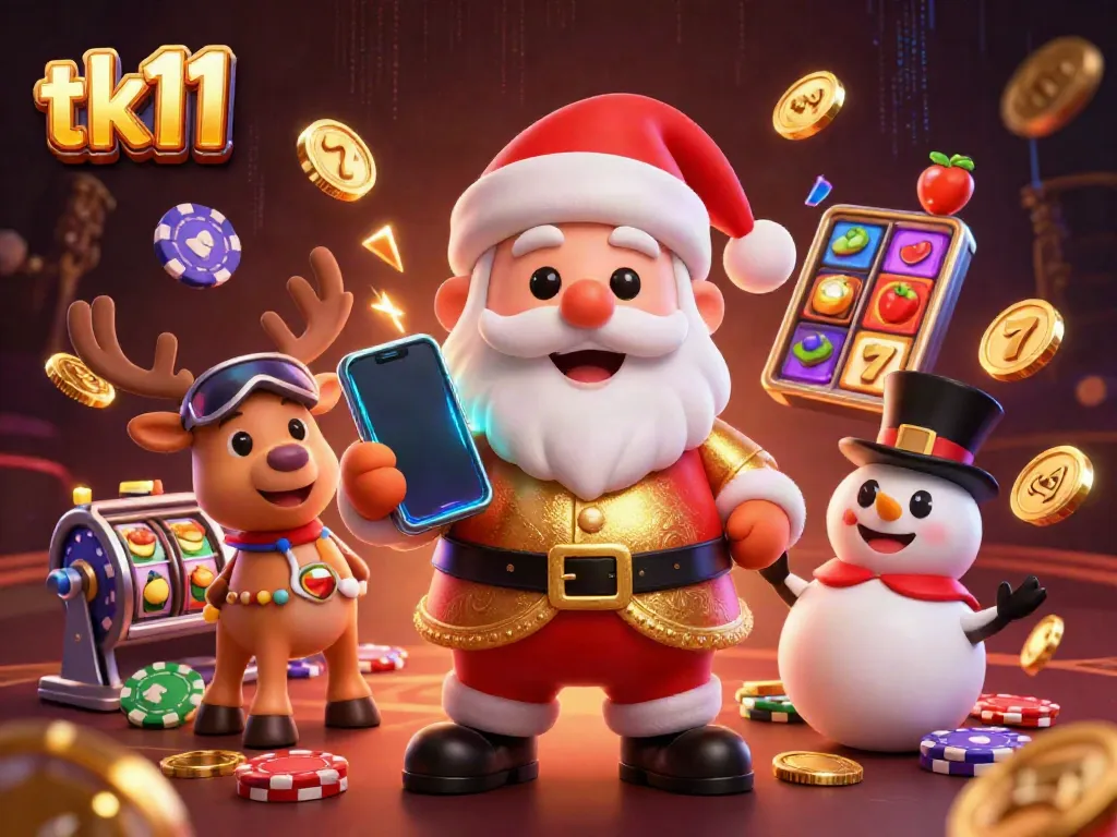Experience exciting jackpots with tk11's festive 3D casino illustration featuring vibrant characters.