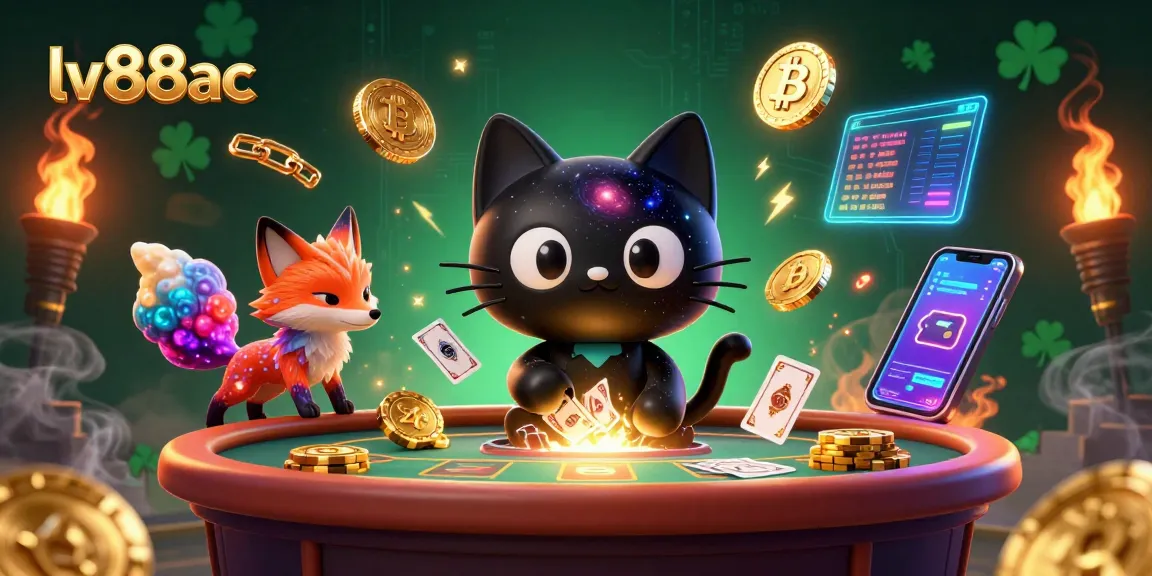 Engage with joyful gaming at lv88ac, featuring cat and fox characters amidst vibrant casino elements.